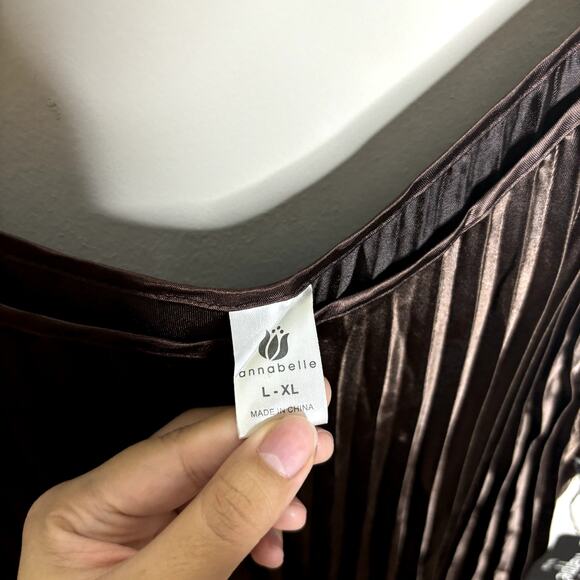 Annabelle Brown Satin Pleated Midi Dress Sz L NWT - Picture 4 of 10